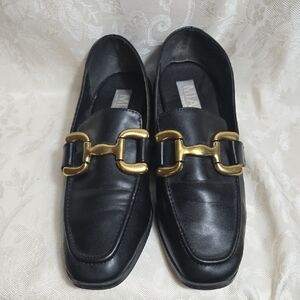 MIA Black Loafers with Gold Buckle